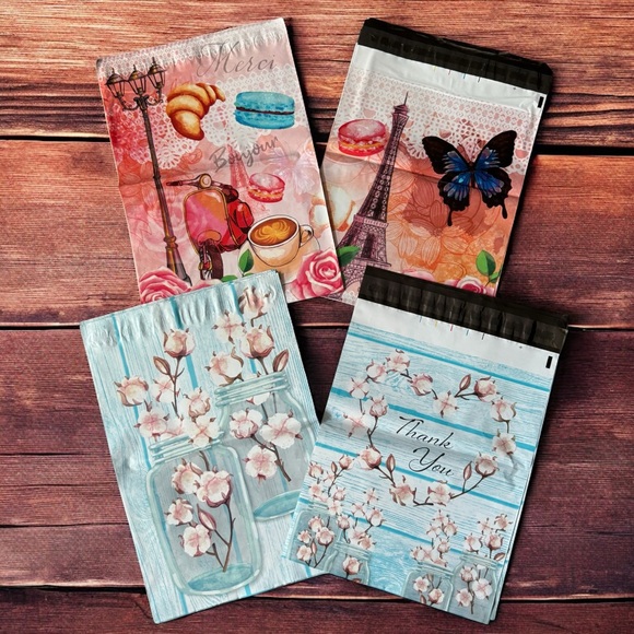 4/$20 - (10) 10x13 Paris & Flowers Poly Mailers (Pack #13) - Picture 1 of 1
